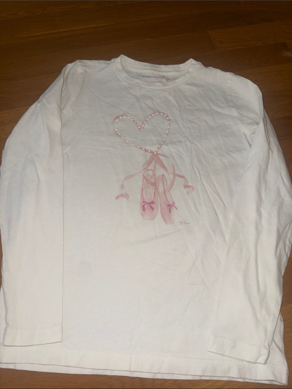 Crewcuts White Long-Sleeve Top with Pink Ballet Slippers Graphic